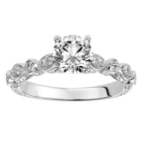 Engagement Ring with Prong Set Diamond and Engraved Band