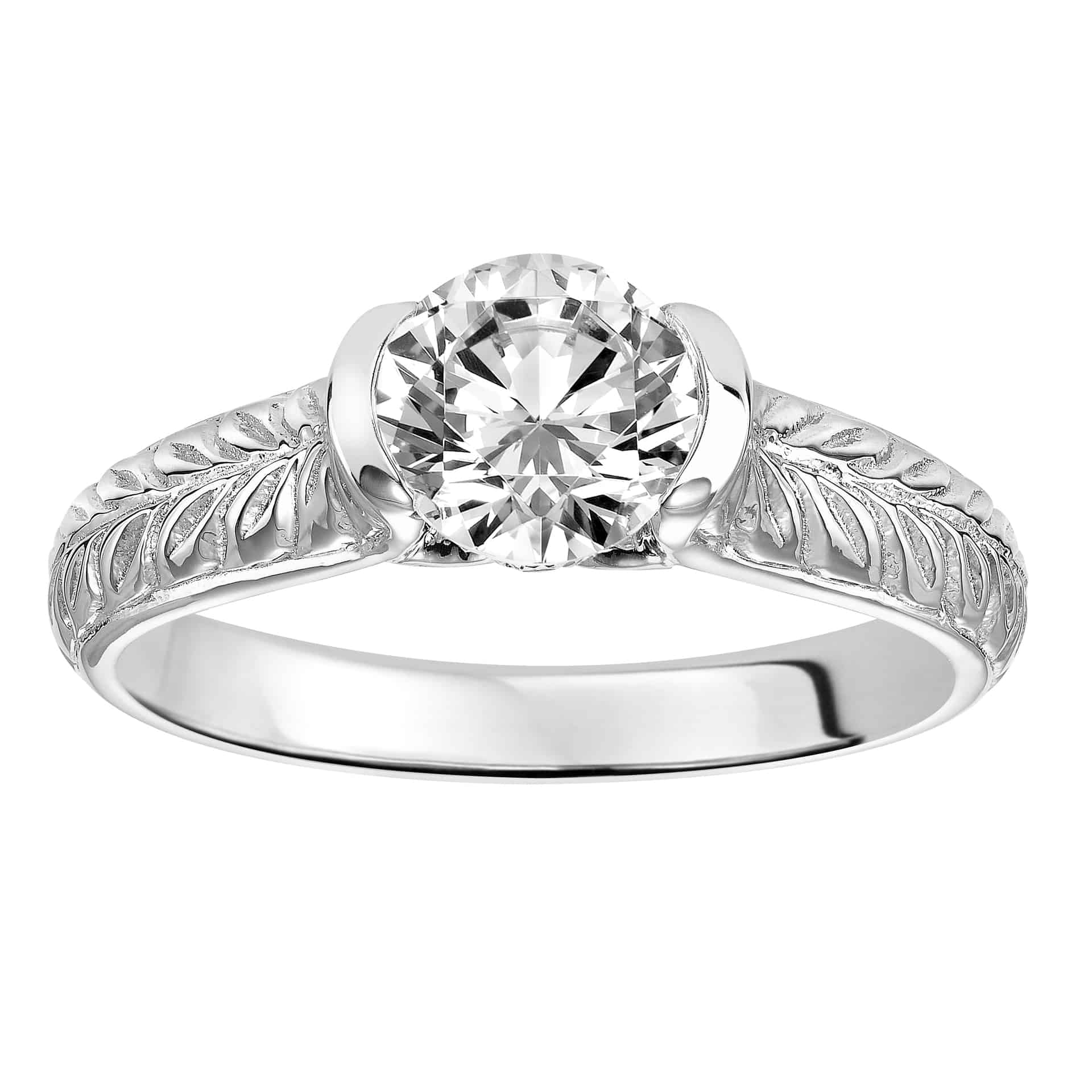 Gabriel NY 14k White Gold Half Bezel Engagement Ring by Gabriel NY ER8895W  - Emerald Lady Jewelry