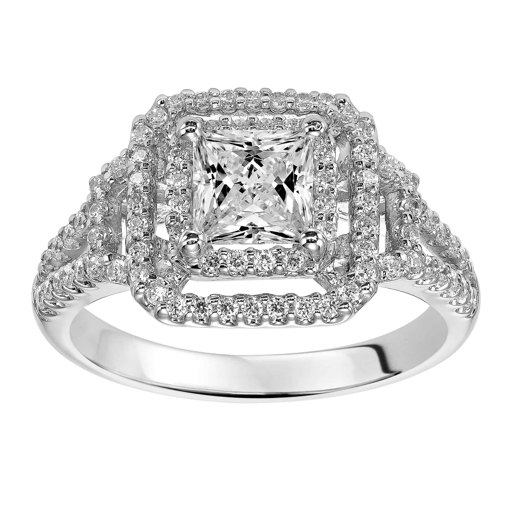 2.5 Ct Princess Double Halo Split Shank Diamond Engagement Ring SI2 H  Treated | eBay