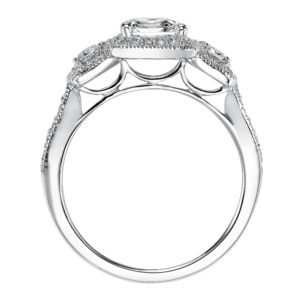3-Stone Princess Cut Diamond Engagement Ring with Halo and Milgrain