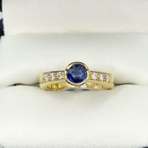 Natural Sapphire and Diamond Bezel Set Ring