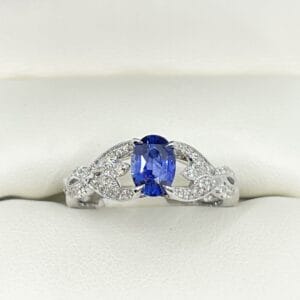 Oval Sapphire and Diamond Filigree Ring