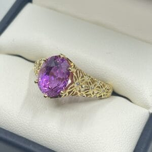 Bright Pink Sapphire and Diamond Ring