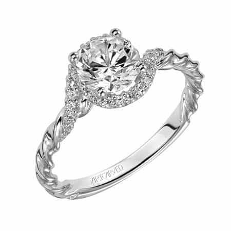 Diamond Halo Twisted Rope Engagement Ring 14k White Gold 0.10ct - AZ4607