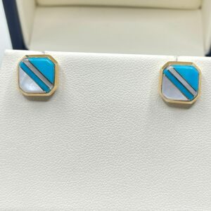 Turquoise and Mother of Pearl Estate Earrings