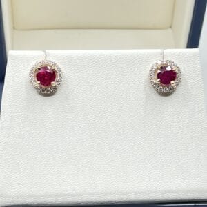 Rose Gold Ruby and Diamond Halo Earrings