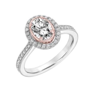 Oval Halo Diamond Engagement Ring with White and Rose Gold