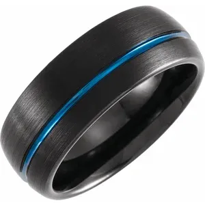 Black Tungsten Ring with Blue PVD Inlay