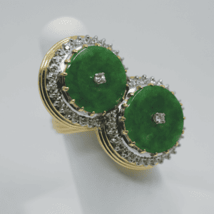 18k Gold Diamond and Jade Ring