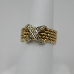 Vintage 18k Yellow Gold Diamond Signature “X” Kiss Ring